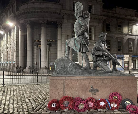 The Gordon Highlanders memorial statue in Castlegate, Aberdeen City, Scotland