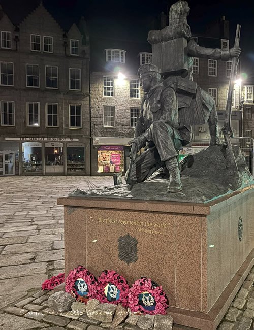 The Gordon Highlanders memorial statue in Castlegate, Aberdeen City, Scotland